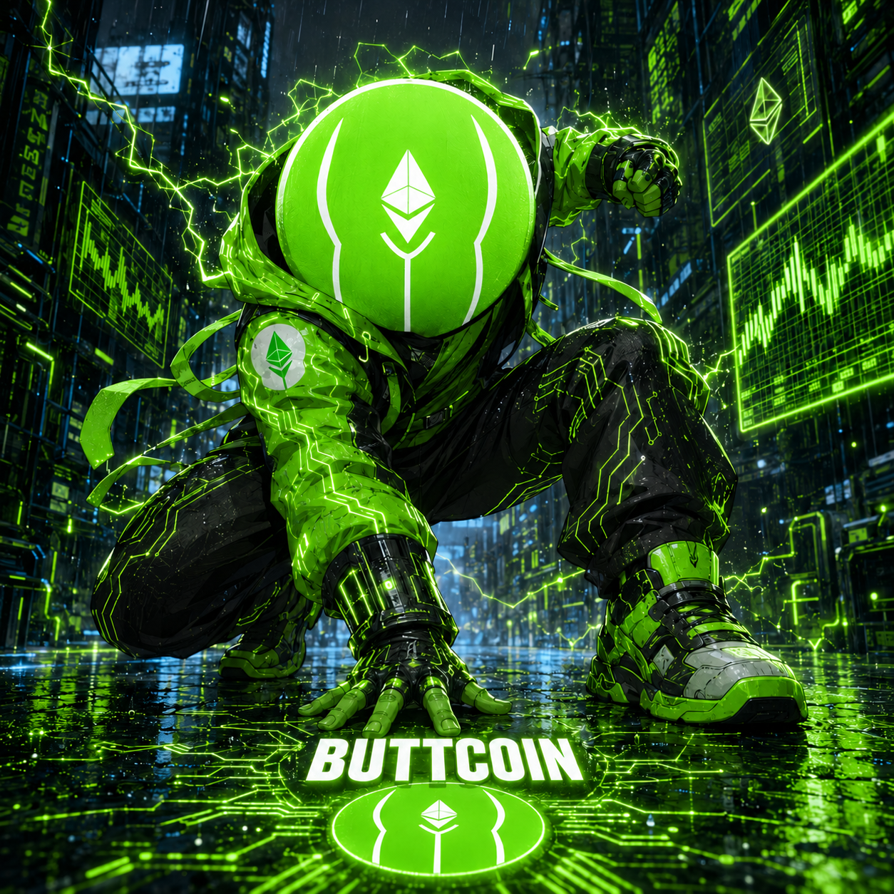 BUTTCOIN cyberpunk hero